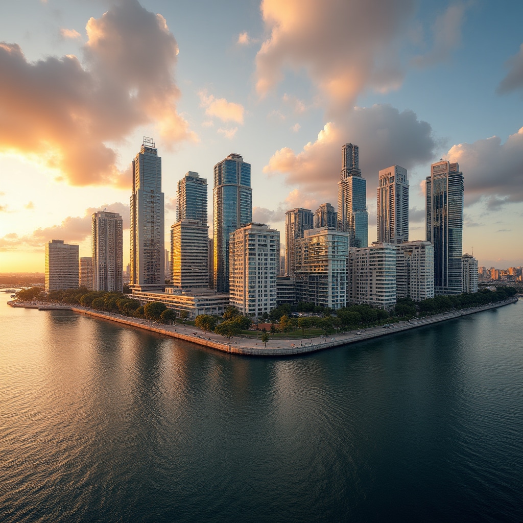 Buenos Aires modern skyline featuring high-rise residential towers and commercial buildings along the waterfront