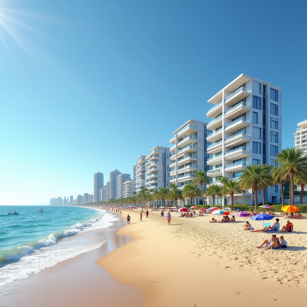 Mar del Plata coastal properties featuring beachfront residential towers and vacation apartment developments