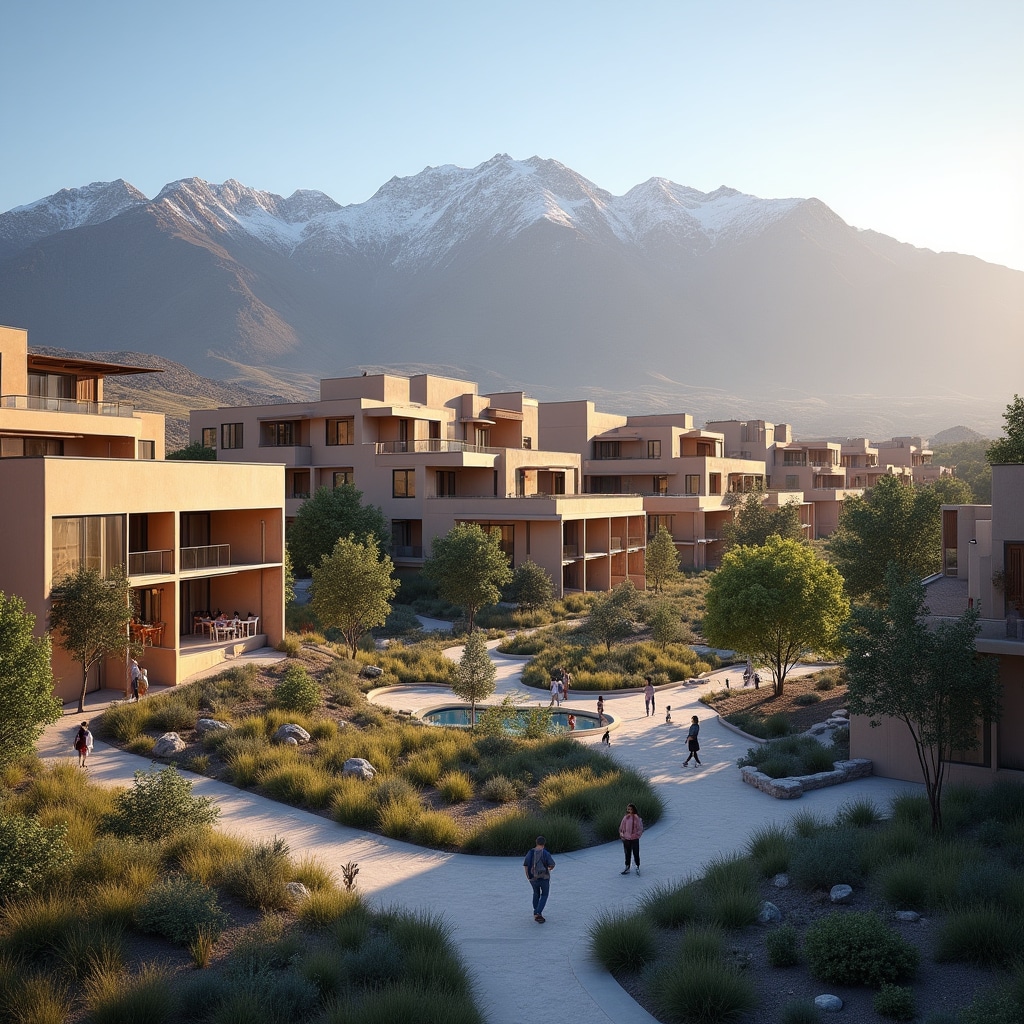 Mendoza urban development showing low-rise residential complexes with mountain views and contemporary design